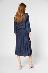 VANINA NAVY PLEATED SATIN SKIRT