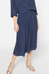 VANINA NAVY PLEATED SATIN SKIRT
