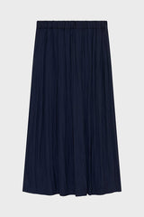 NAIA NAVY PLEATED SATIN MIDI SKIRT