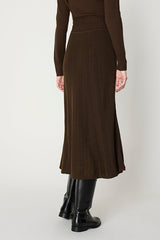 BROWN FLARED MIDI SKIRT