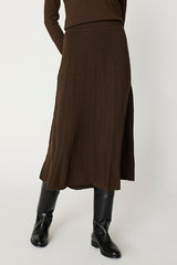 BROWN FLARED MIDI SKIRT