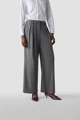 GREY HIGH WAISTED WIDE LEG TROUSERS