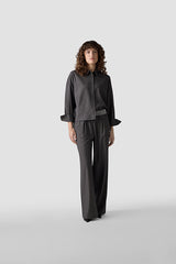 GREY WIDE LEG PLEATED TROUSERS