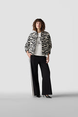 ZEBRA PRINT HIGH COLLAR FLEECE JACKET