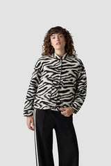 ZEBRA PRINT HIGH COLLAR FLEECE JACKET