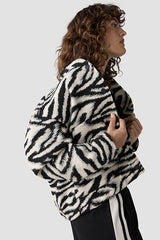 ZEBRA PRINT HIGH COLLAR FLEECE JACKET