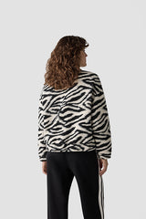 ZEBRA PRINT HIGH COLLAR FLEECE JACKET