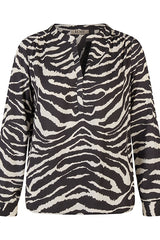 ZEBRA PRINT V NECK LONG SLEEVED SHIRT