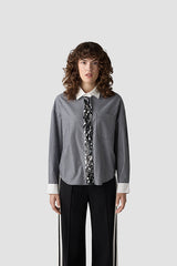 BLACK WHITE CHECKERED DECORATIVE RUFFLE SHIRT