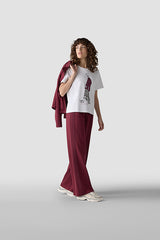 RED WIDE LEG DRAWSTRING TROUSERS