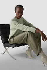 KHAKI HIGH WAISTED WIDE LEG TROUSERS