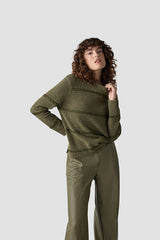 GREEN HORIZONTAL STRIPES KNIT SWEATER