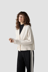 CREAM V NECK BUTTON UP KNIT CARDIGAN