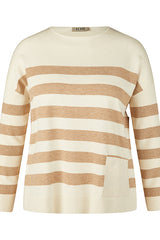 CREAM LIGHT BROWN STRIPED KNIT SWEATER