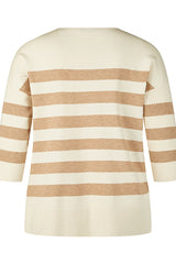 CREAM LIGHT BROWN STRIPED KNIT SWEATER