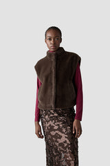 DARK BROWN FAUX FUR VEST
