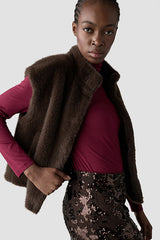DARK BROWN FAUX FUR VEST