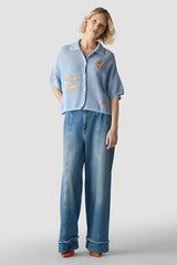 POLO COLLAR OPENWORK STRUCTURE KNIT SHIRT