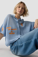 POLO COLLAR OPENWORK STRUCTURE KNIT SHIRT