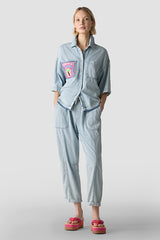LIGHT WASH CARGO DENIM TROUSERS