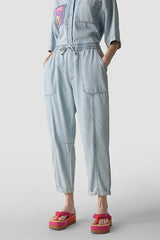 LIGHT WASH CARGO DENIM TROUSERS