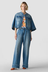 STAND-UP COLLAR 3/4 SLEEVES DENIM JACKET