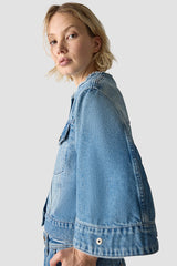 STAND-UP COLLAR 3/4 SLEEVES DENIM JACKET