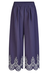 EMBROIDERED HEM WIDE-LEG TROUSERS
