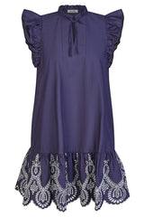 EMBROIDERED HEM FLUTTER SLEEVE DRESS