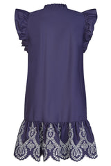 EMBROIDERED HEM FLUTTER SLEEVE DRESS