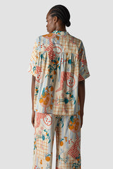 STAND-UP COLLAR ALL-OVER PRINT BLOUSE