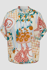 STAND-UP COLLAR ALL-OVER PRINT BLOUSE