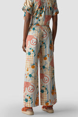 ALL-OVER PRINT TIE BELT WIDE-LEG TROUSERS