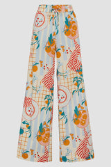 ALL-OVER PRINT TIE BELT WIDE-LEG TROUSERS