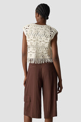 EYELET LACE SLEEVELESS PEPLUM TOP
