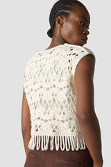 EYELET LACE SLEEVELESS PEPLUM TOP