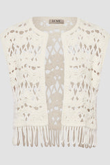 EYELET LACE SLEEVELESS PEPLUM TOP