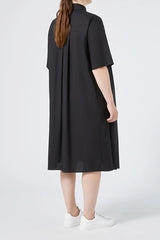 LINFA BLACK STRETCH COTTON SHIRT DRESS