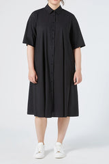 LINFA BLACK STRETCH COTTON SHIRT DRESS