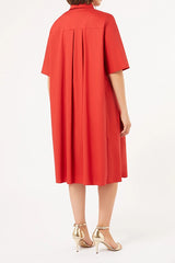 LINFA RED STRETCH COTTON SHIRT DRESS