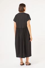 LORA BLACK LONG STRETCH POPLIN DRESS
