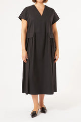 LORA BLACK LONG STRETCH POPLIN DRESS
