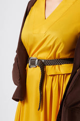 LORA YELLOW LONG STRETCH POPLIN DRESS
