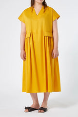 LORA YELLOW LONG STRETCH POPLIN DRESS