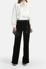 LUANAS WHITE SILK FLORAL APPLIQUÉ BLOUSE