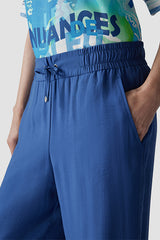 BLUE ELASTICATED WIDE-CUT TROUSERS