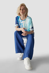 BLUE ELASTICATED WIDE-CUT TROUSERS