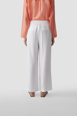 WHITE ELASTICATED WIDE-CUT TROUSERS
