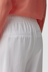 WHITE ELASTICATED WIDE-CUT TROUSERS