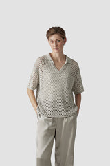 FLAX CROCHET LIKE POLO SWEATER
